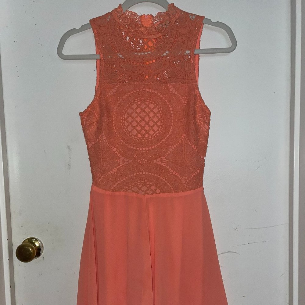 Coral lace romper